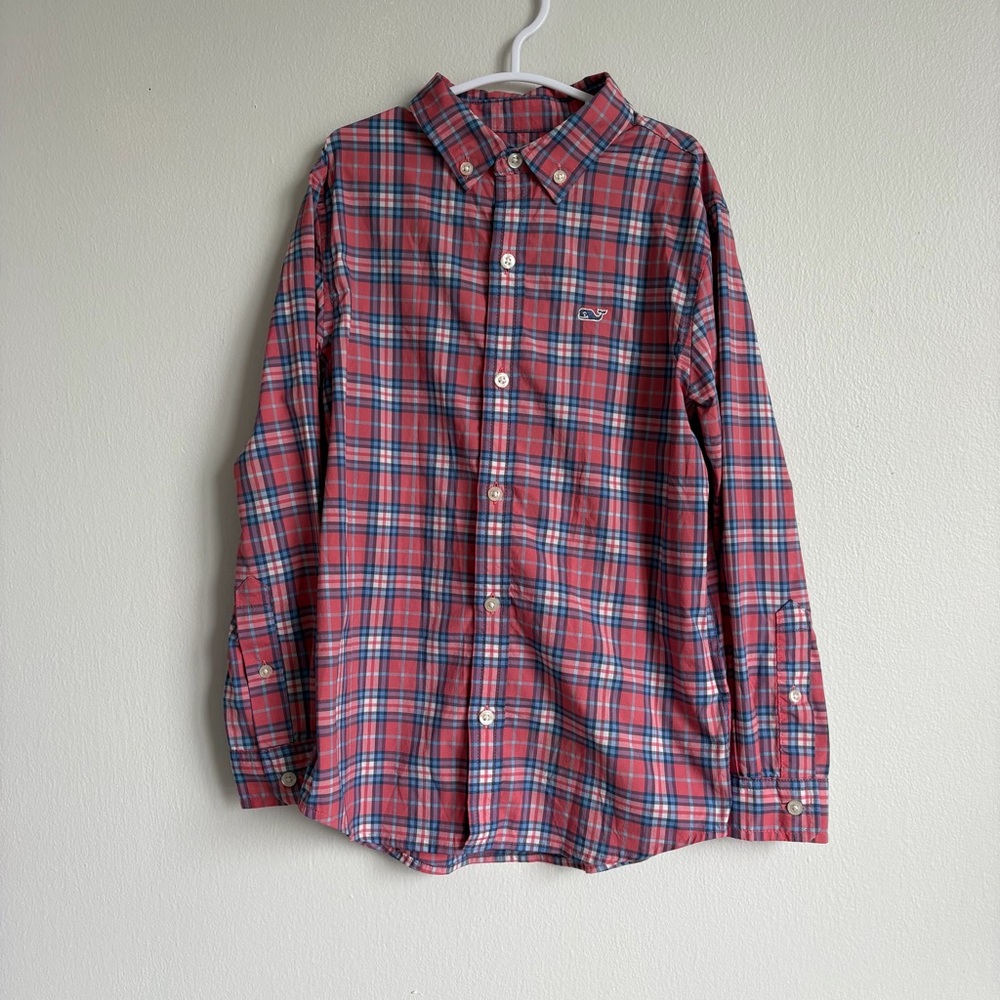 Vineyard Vines Kids Plaid Button Down Shirt - Red and Blue Size